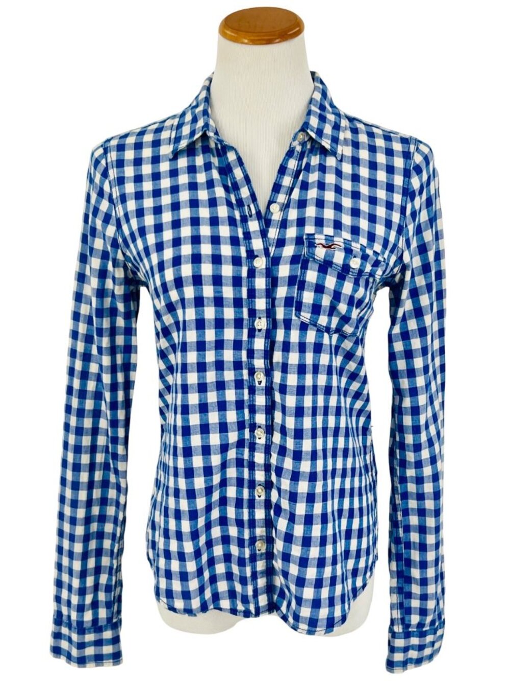 VTG Hollister Blue White Plaid Button Front Flannel Shirt M| Indie Sleaze Grunge - Picture 8 of 9